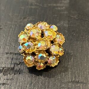 Vintage Aurora Borealis Gold Tone Cluster Pin